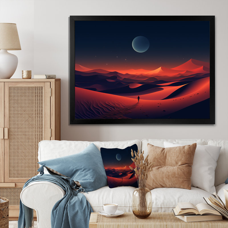 Alone in The Sahara Desert At Sunset I - Desert, art mural, Cadre d'angle fermé noir, H 24 po x l 32 po x P 1 po
