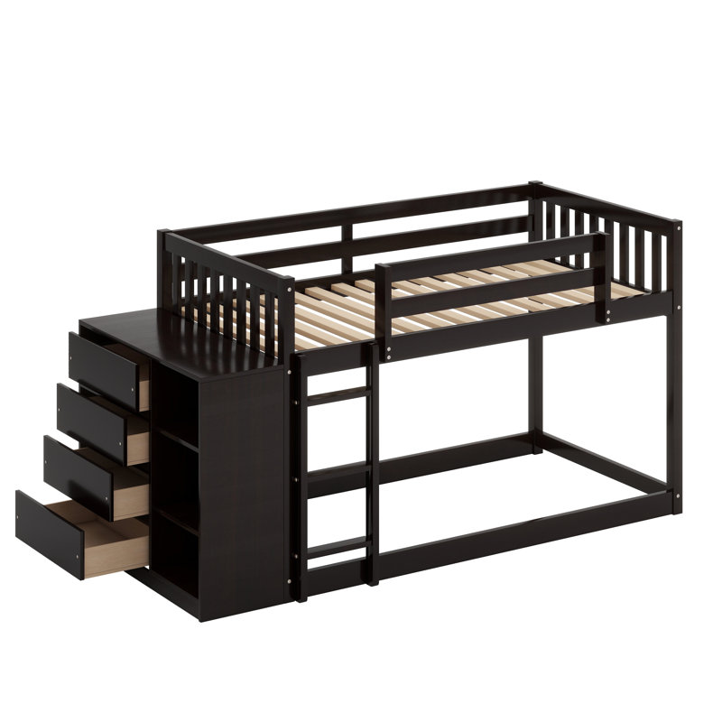 Lit superposé avec 4 tiroirs et 3 tablettes, Espresso