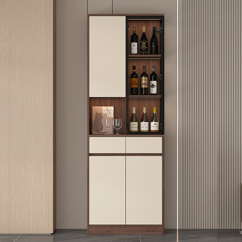 39.37" Lighted Corner Wine Cabinet, Modern Minimalist Sideboard with Glass Doors for Living Room