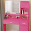 Vanity Desk With Mirror And LED Light Strip, Dressing Table With Drawer For Bedroom-2111835662