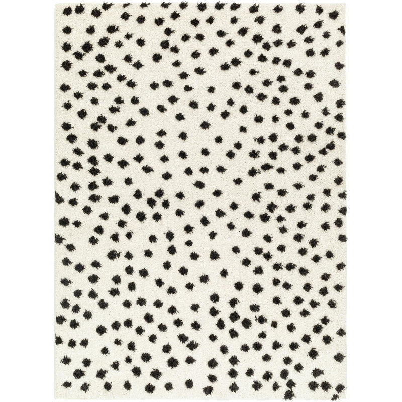 Harrisonburg Shag Cream/Black Area Rug, Rectangle 6'7" x 9'