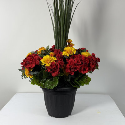 Faux Silk Marigold Arrangement in Planter