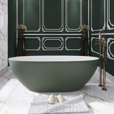 65 In. X 30 In. Solid Surface Freestanding Flatbottom Soaking Bathtub In Green