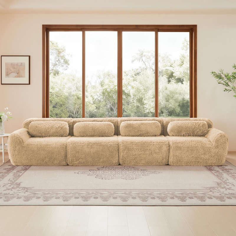Canapé de 149 po en tissu moelleux et moelleux avec design ergonomique, H 28,7 po x l 148,8 po x P 40,9 po, 4, Kaki pâle