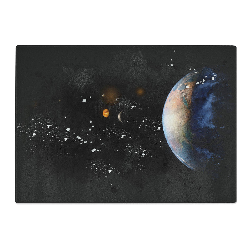 Tempered Glass View of the Earth Paint Splash Chopping Board, 20 cm x 28.5 cm