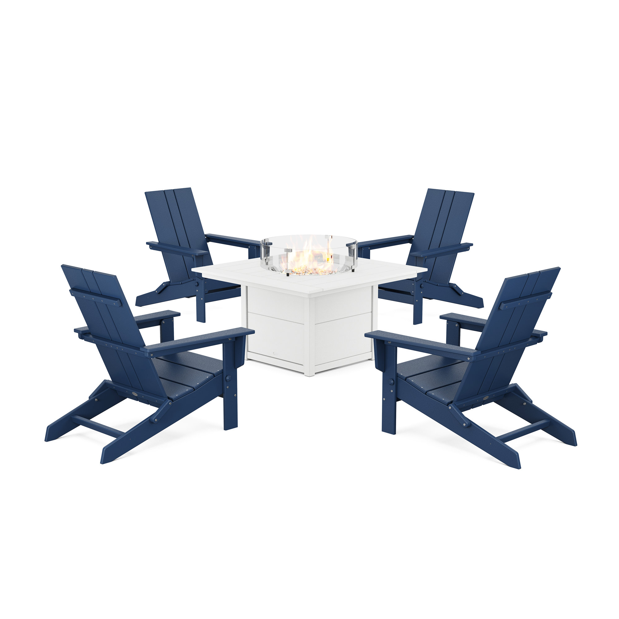 Foldable Outdoor Adirondack Chair With Table, Navy/White