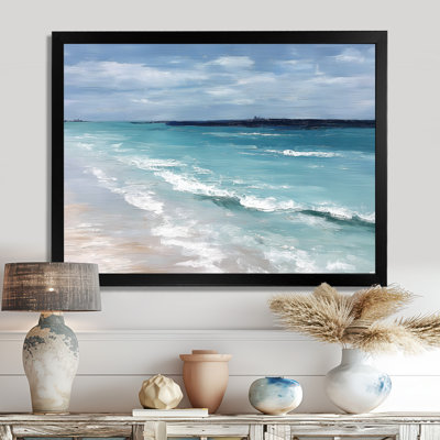 «Blue and White Coastal Beach Wonder», reproduction d'art sur toile encadrée plage blanche