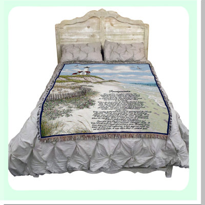 Footprints in the Sand Cotton Tapestry Throw Blanket with Fringe - 72 x 54