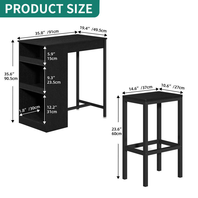 Rechaba 2 - Person Dining Set, Black