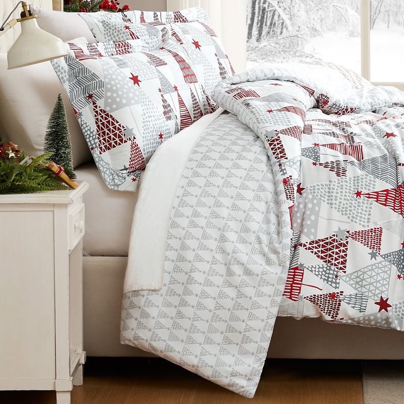 Merry and Bright Oversized Reversible Holiday Bedding Down Alternative Comforter Set with shams