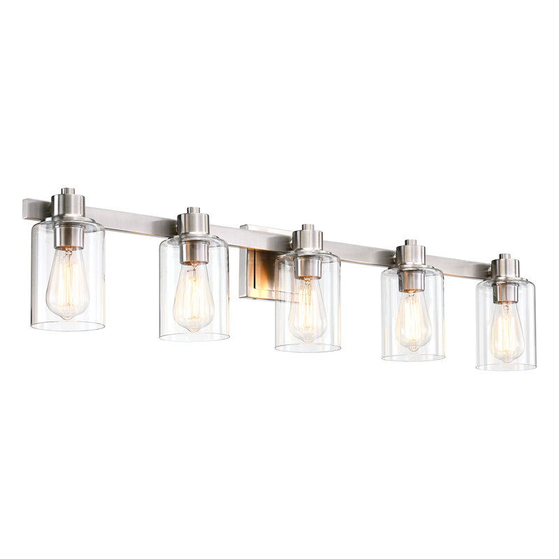 Éclairage pour salle de bain 40 '' nickel clair 5 lumières avec abat-jour en verre, Nickel brossé, 5 lumières