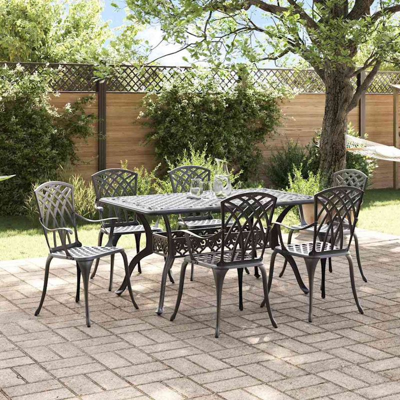 6 - Person Patio Dining Set with Rectangular Table, Black