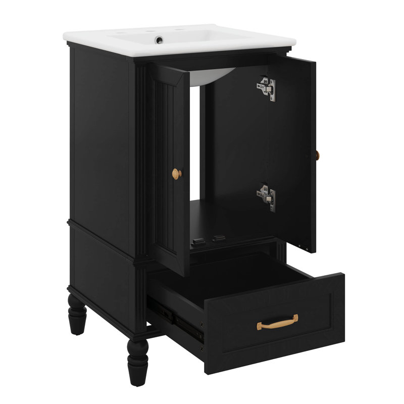 Meuble-lavabo de 20 pouces avec lavabo, 2 portes à fermeture douce et un tiroir, butoir de porte magnétique et patins réglables