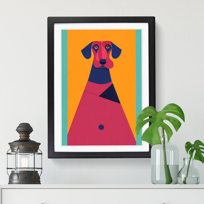 Ardus Dachshund Mid Century - Picture Frame Print, Black, 64cm H x 46cm W x 2cm D