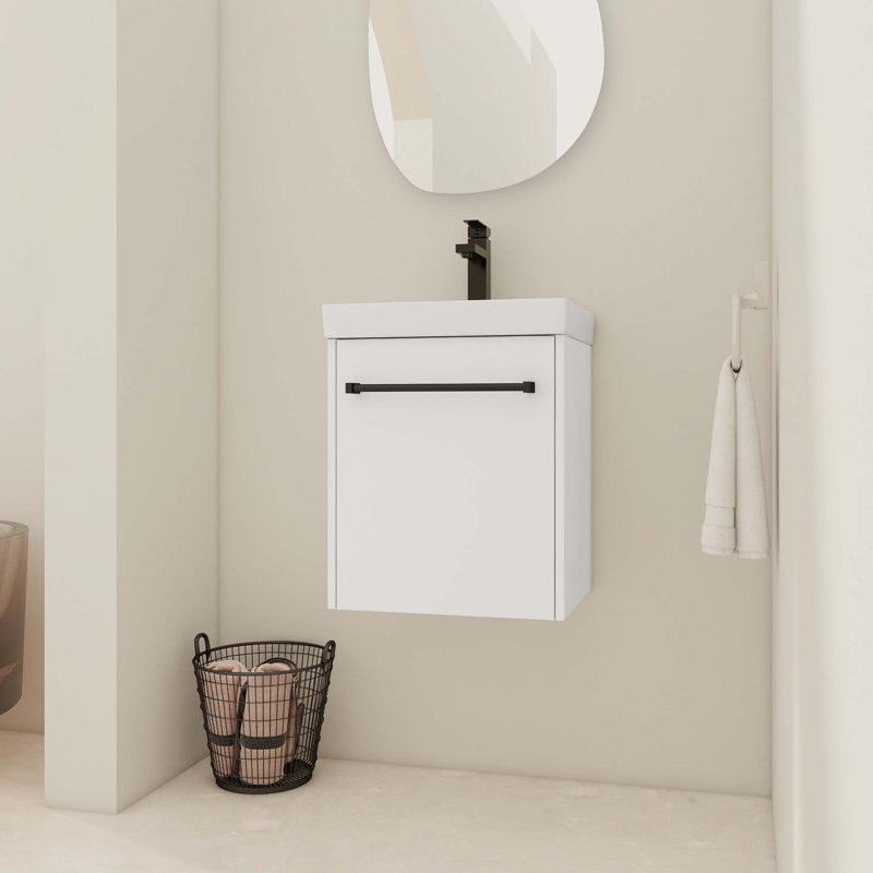 Meuble-lavabo mural 18 po avec lavabo en céramique et porte d'armoire à fermeture en douceur, pour petite salle de bain