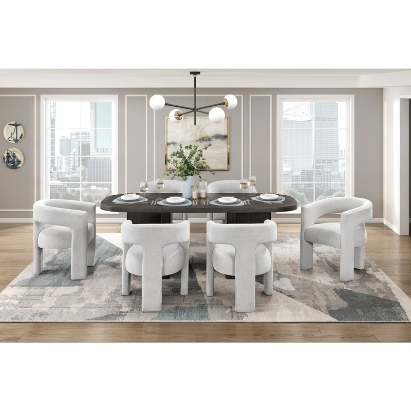Dining Set, 30.5" H x 78" W x 40" D, 7 Pieces: Table, 6 Chairs, Light Grey
