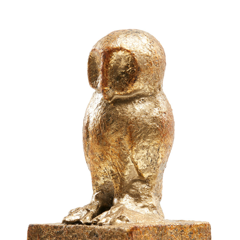 Owl Statue, Gold Leaf/White