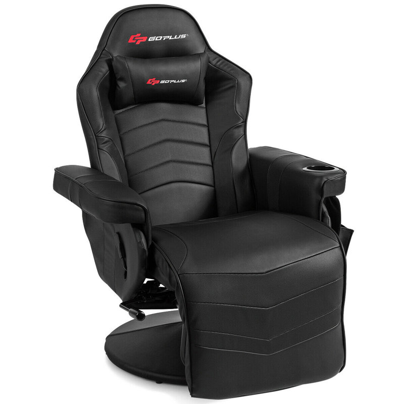 Faux Leather Swivel Recliner, Black Faux Leather