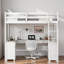 Lit mezzanine avec bureau en U, tiroirs, tablettes de rangement et armoire-412793433