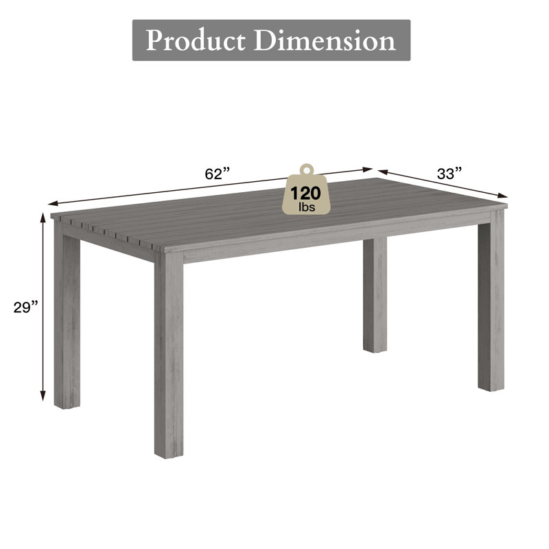 Calliana Rectangular Outdoor Dining Table , 157.48cm cm W 83.82cm cm D, Gray