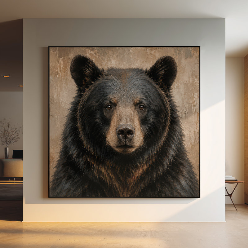 Très grand reproduction d'art sur toile - Portrait d'ours noir brun - Décoration de salon rustique - «Assemblage requis du cadre (cadre non fini)»