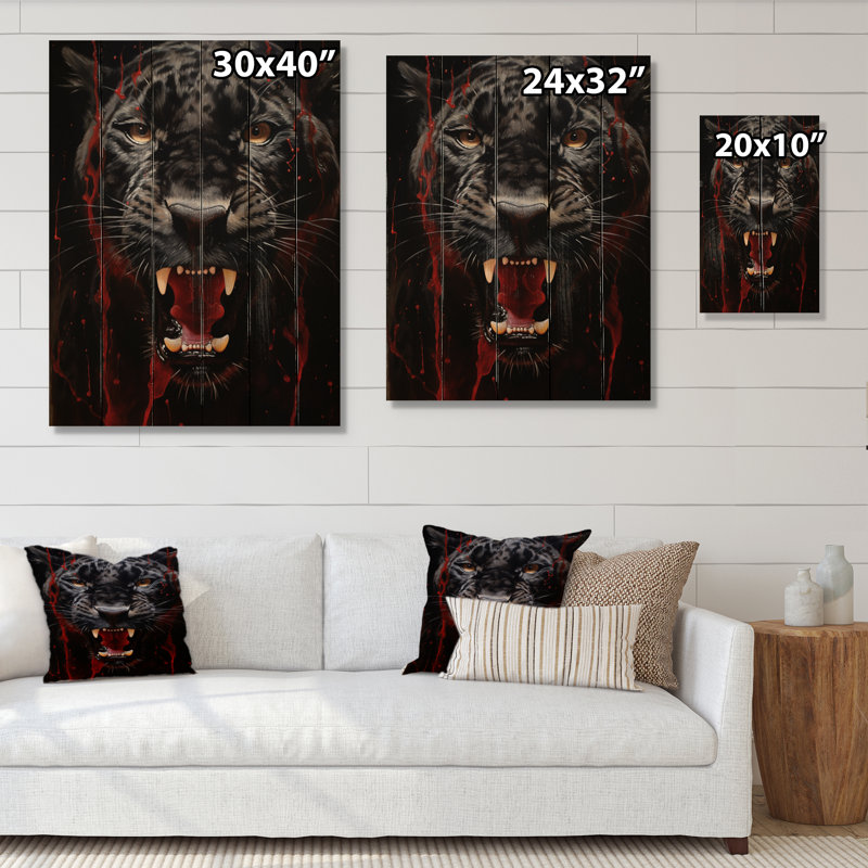 Panthère noire noire furtive et résistante sur bois, H 40 po x l 30 po x P 0,78 po