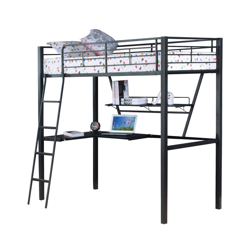 Lit mezzanine simple argenté et noir avec bureau de loisirs ergonomique - construction et configuration personnalisable
