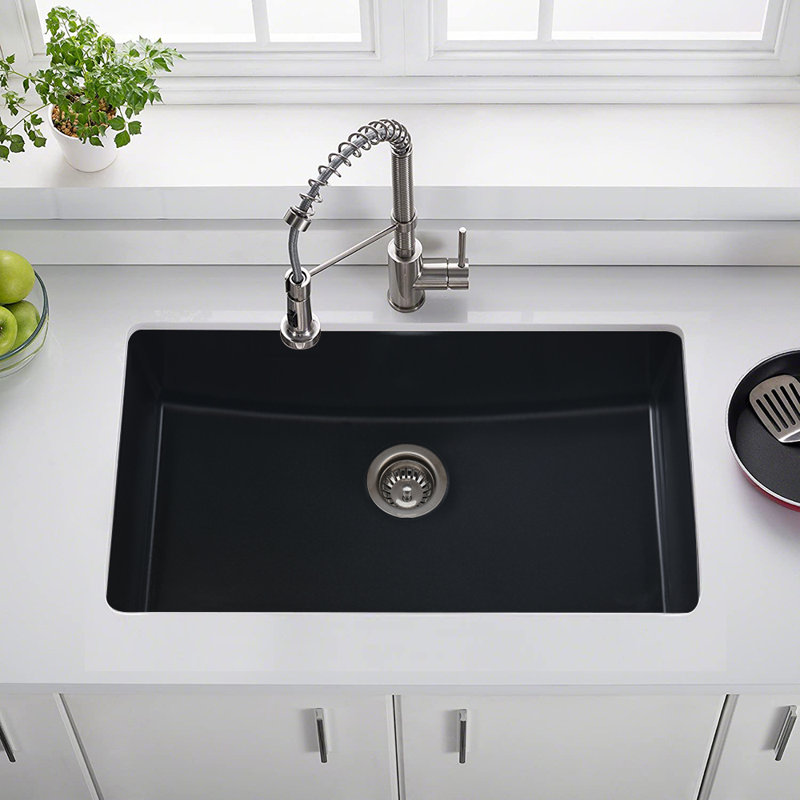 30'' L Single Bowl Quartz Kitchen Sink, Matte Black