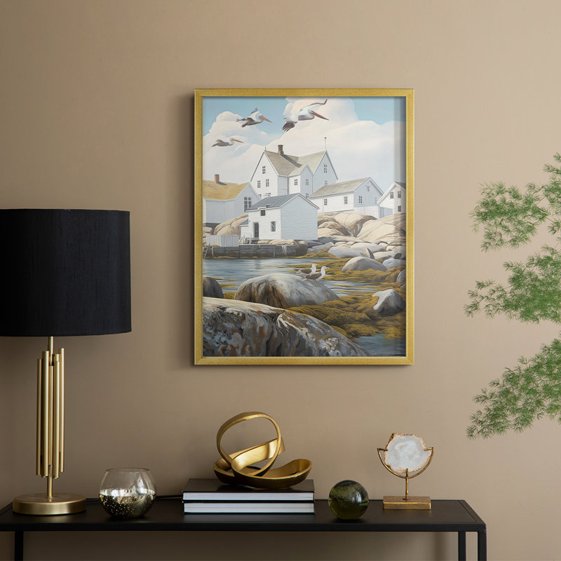 Fisherman's Way II Framed Print - Solid Wood, 21" H x 17" W, Gold