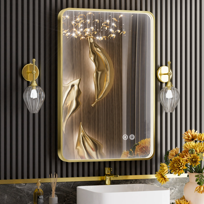 Aluminum Framed Lighted LED Bathroom Vanity Mirror with Anti-Fog 3 Colors Temperature & Dimmable Light Bathroom Vanity Mirror
