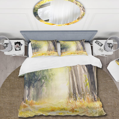 Ensemble de housse de couette traditionnel en polyester microfibre Bright Sunshine Through The Forest Trees IV