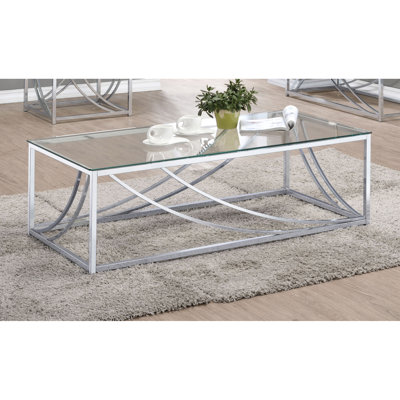 Et table basse rectangulaire en verre avec pieds en métal pour le salon - hauteur de 17 po, largeur de 47,93 po, profondeur de 23,5 po, look contemporain, supports faciles à entretenir, pouces de hauteur, largeur, profondeur, minimaliste