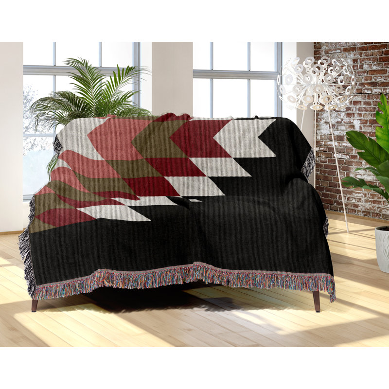 Couverture en mélange de coton Bimisii South Western, L 80 po x l 60 po, Rouge / brun / noir / blanc cassé