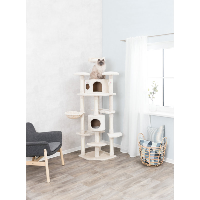 Cream 70" Sisal and Plush 7-Level Cat Tree Tower