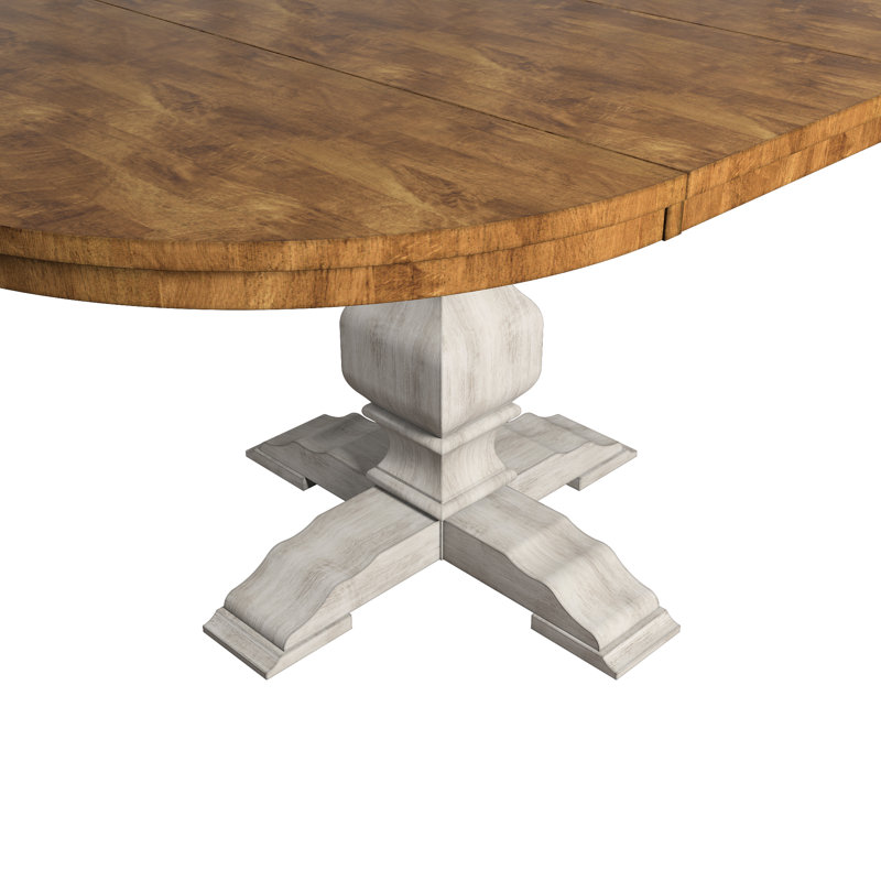 Table de salle à manger extensible en bois massif Fortville, Blanc antique