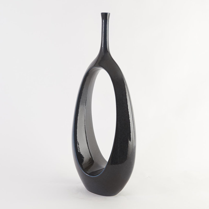 Vase à anneau ouvert ouvert - Céleste, Céleste, H 22 po x l 9,5 po x P 5,25 po