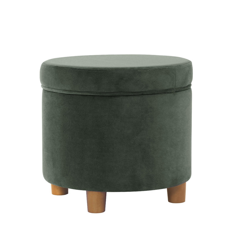 Repose-pieds avec rangement Gio, dessus relevable rond de 19 pouces, tissu en velours, Vert forêt