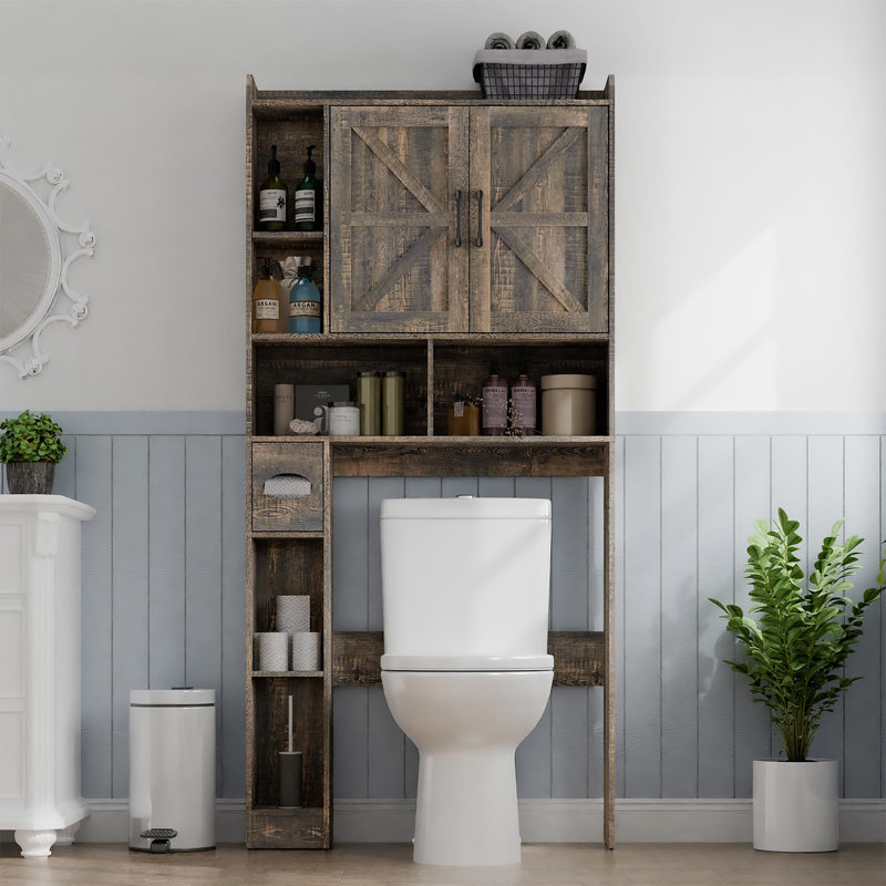 Armoire de rangement au-dessus de la toilette avec 2 portes de grange, Gris foncé