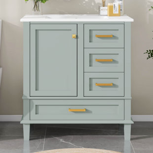 Ensemble d'armoire de salle de bain moderne 30 "avec lavabo, armoire de salle de bain avec porte à fermeture douce et 3 tiroirs, structure en bois massif