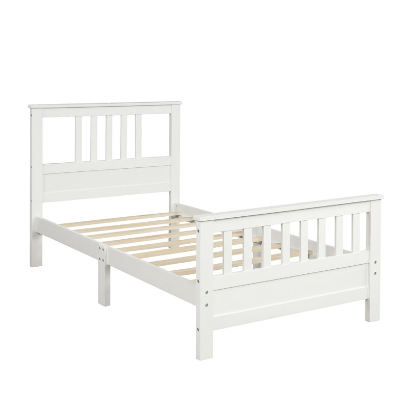 Lit plateforme avec tête de lit et pied de lit Oberlander , Simple, Blanc, Bois manufacturé