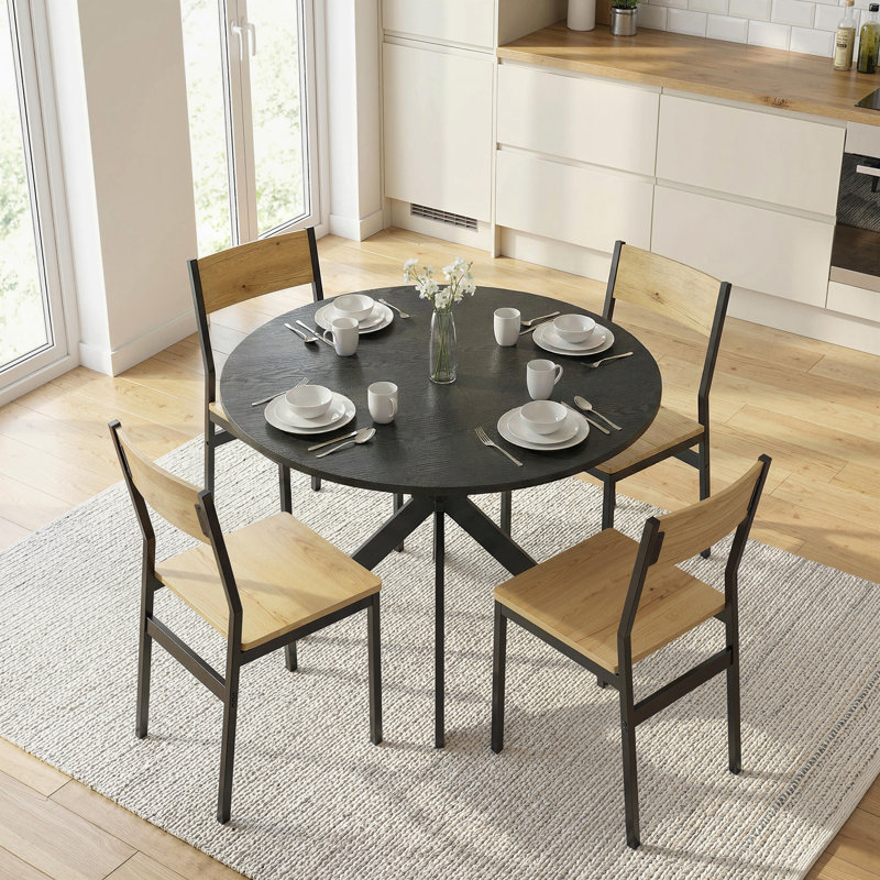 Table de cuisine ronde de 39 po, table de salle à manger pour petits espaces, pieds en acier, Noir