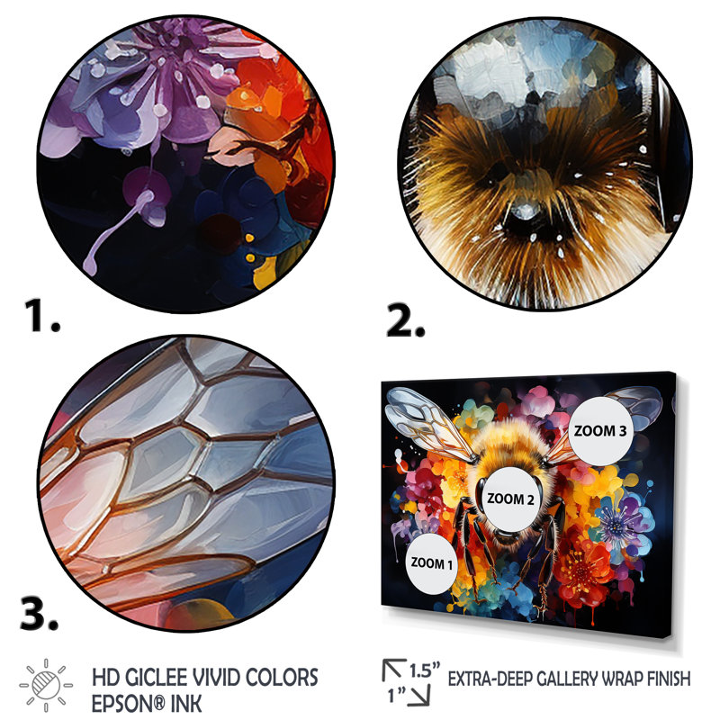 Abeilles colorées - insectes et insectes muraux, H 24 po x l 32 po x P 1 po, Cadre flottant brun