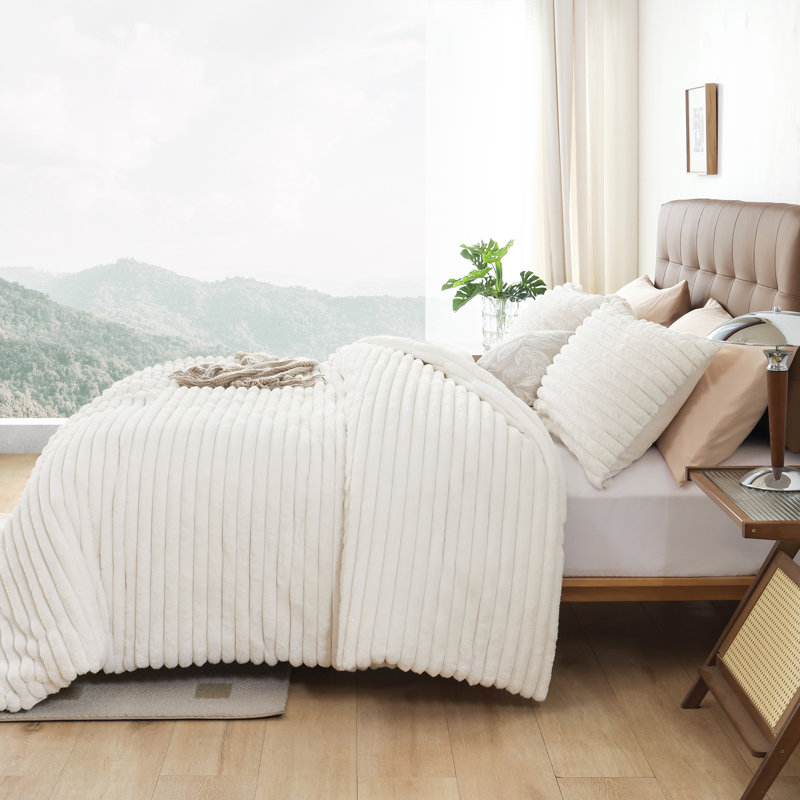 Ensemble d'édredon 3 pièces Fluffy, Édredon très grand + 2 taies décoratives très , Crème, crème
