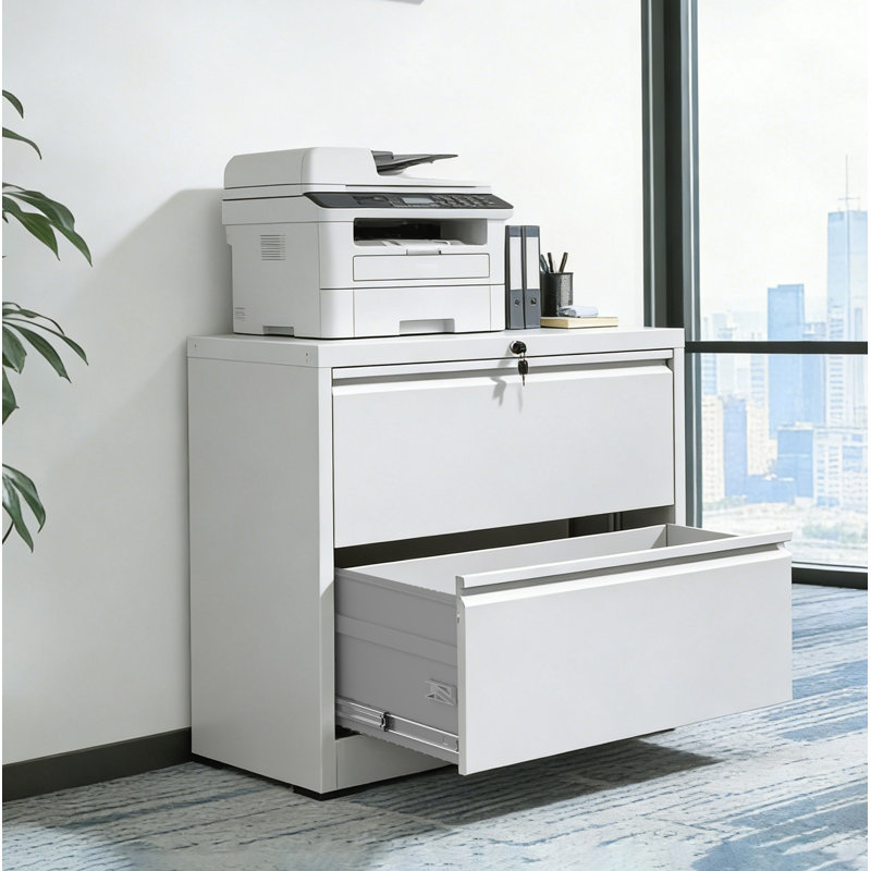 Lateral File Cabinet 2 Drawer, 35.4 Inch Wide Metal Filing Cabinet For Home Office, Locking File Cabinet With Anti-Tip Interlock, Heavy Duty Steel Storage For Letter/Legal/A4 Files