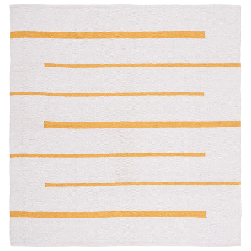 Estiven Hand-Woven Cotton Striped Flatweave Area Rug, Square 6'