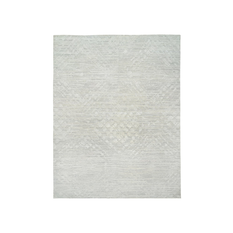 14'1" x 18'0" New Hand Knotted Grey Wool Rectangle Oriental Rug - MOA10264709