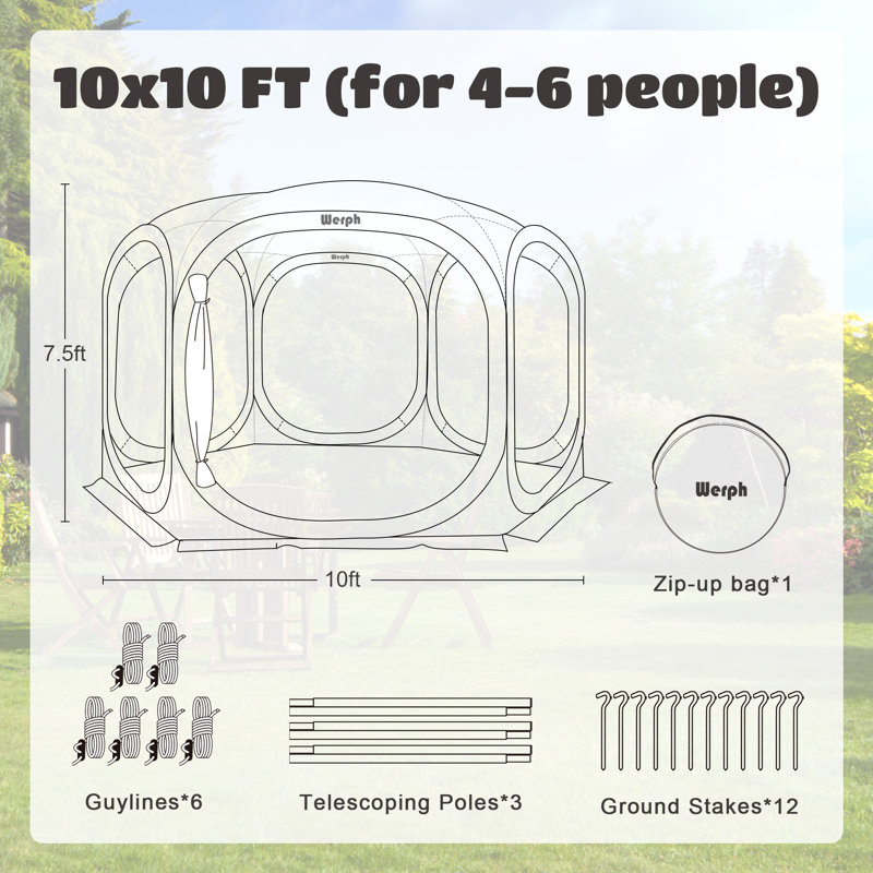 Werph 10' x 10' Beige Portable Pop-Up Canopy Tent with Mesh Mosquito Net