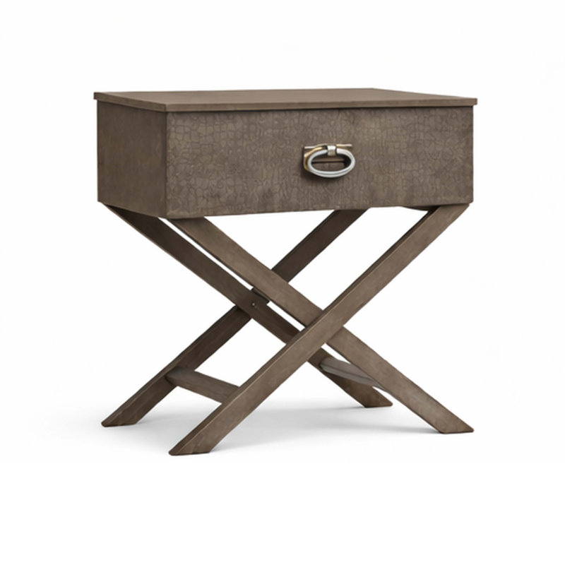 Grey 1-Drawer Nightstand - Semi-RTA Design, Dovetail Drawer, Emossed Textured Drawer Front, Nickel Hardware, Wood Veneer Frame