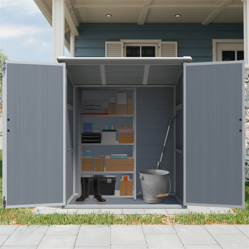 Armoire de rangement extérieure en résine imperméable 5X3ft avec portes verrouillables pour vélos et meubles de patio