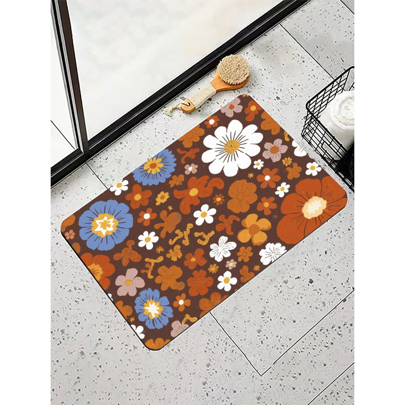 Tapis de bain coloré à motif floral, 16 x 24